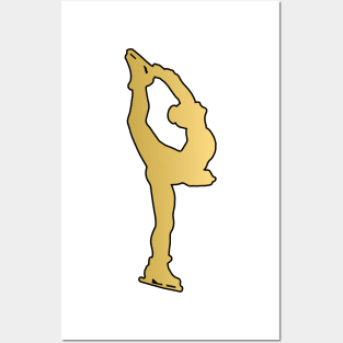 Figure Skating Silhouette in Gold Posters and Art